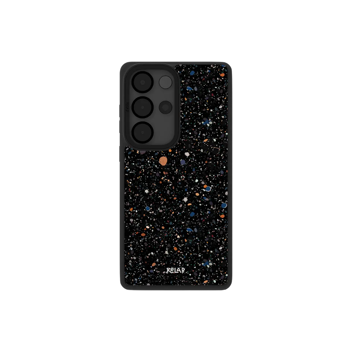 Black Samsung Galaxy phone case with paint splatter pattern in a minimalist style