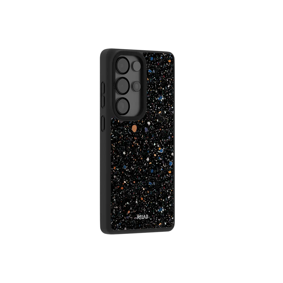 Black TPU phone case with paint splatter design for Samsung Galaxy S26 Ultra and S26 Plus models