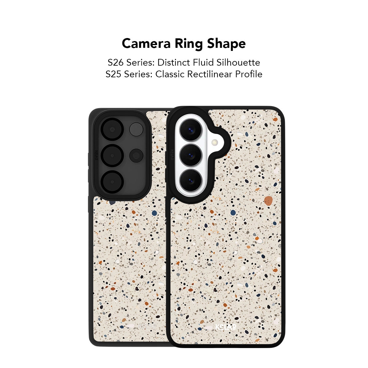 Minimalist Samsung Galaxy phone case in paint splatter design with TPU material and camera ring shape