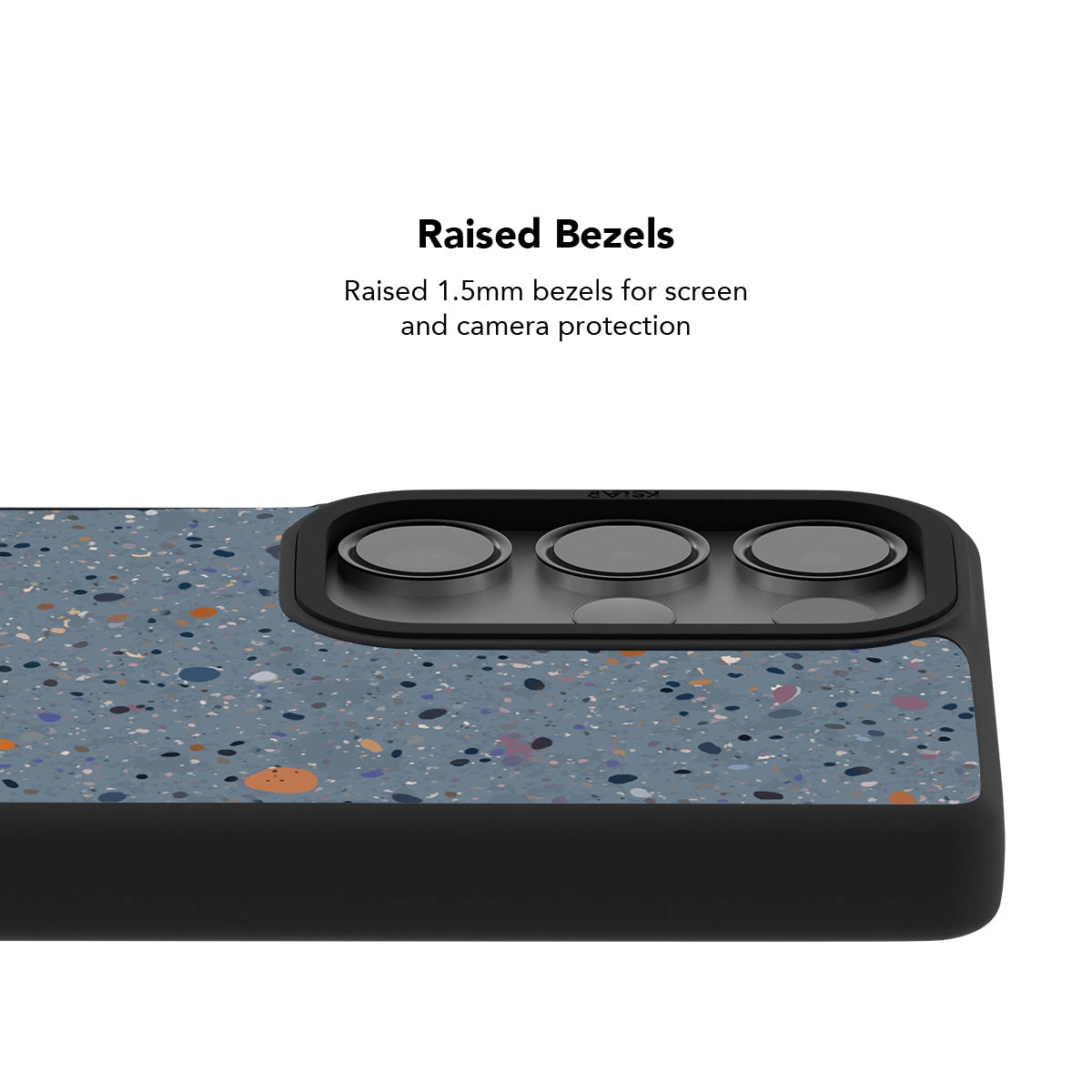 Minimalist Samsung Galaxy phone case in paint splatter design with raised bezels for screen protection
