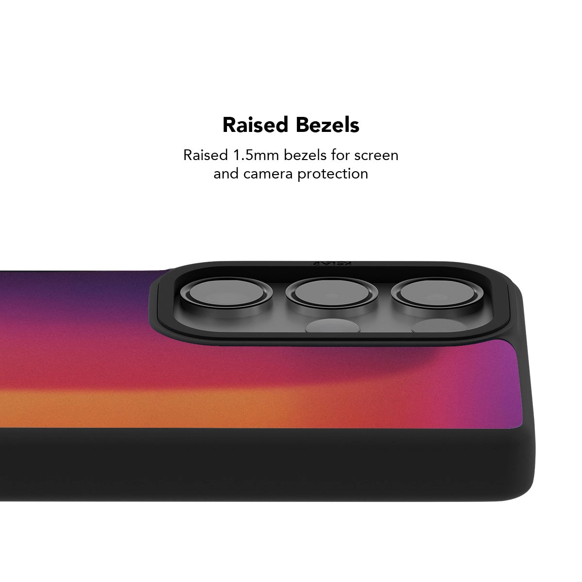 Minimalist Samsung Galaxy phone case with a moody, rich color gradient print design and raised bezels for protection.