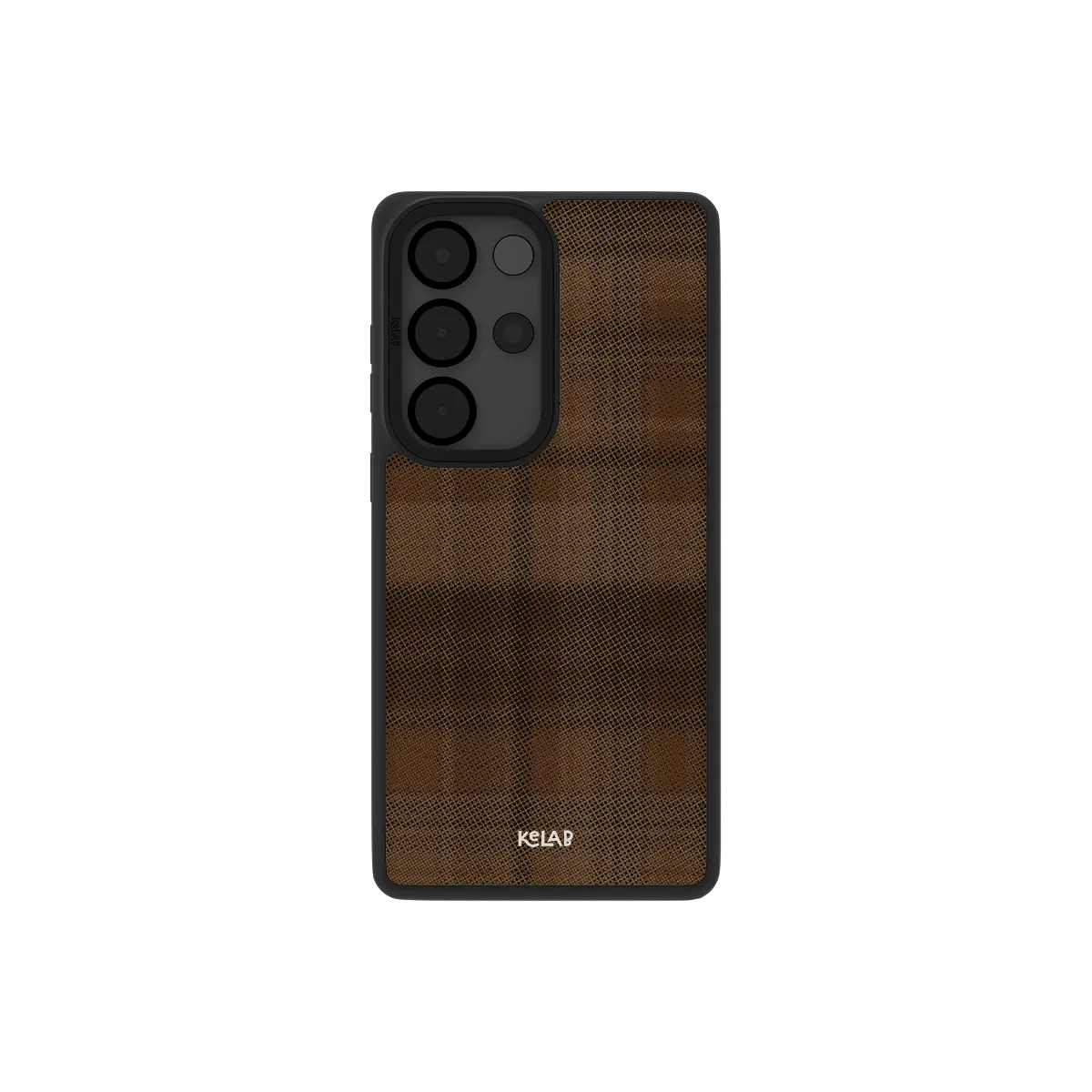 Samsung Galaxy phone case in brown flannel pattern with minimalist design and TPU material