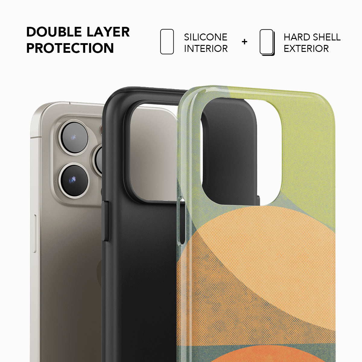 Double-layer protection of Olive Arc Mood Modular Phone Case featuring silicone interior and hard shell exterior for durability.