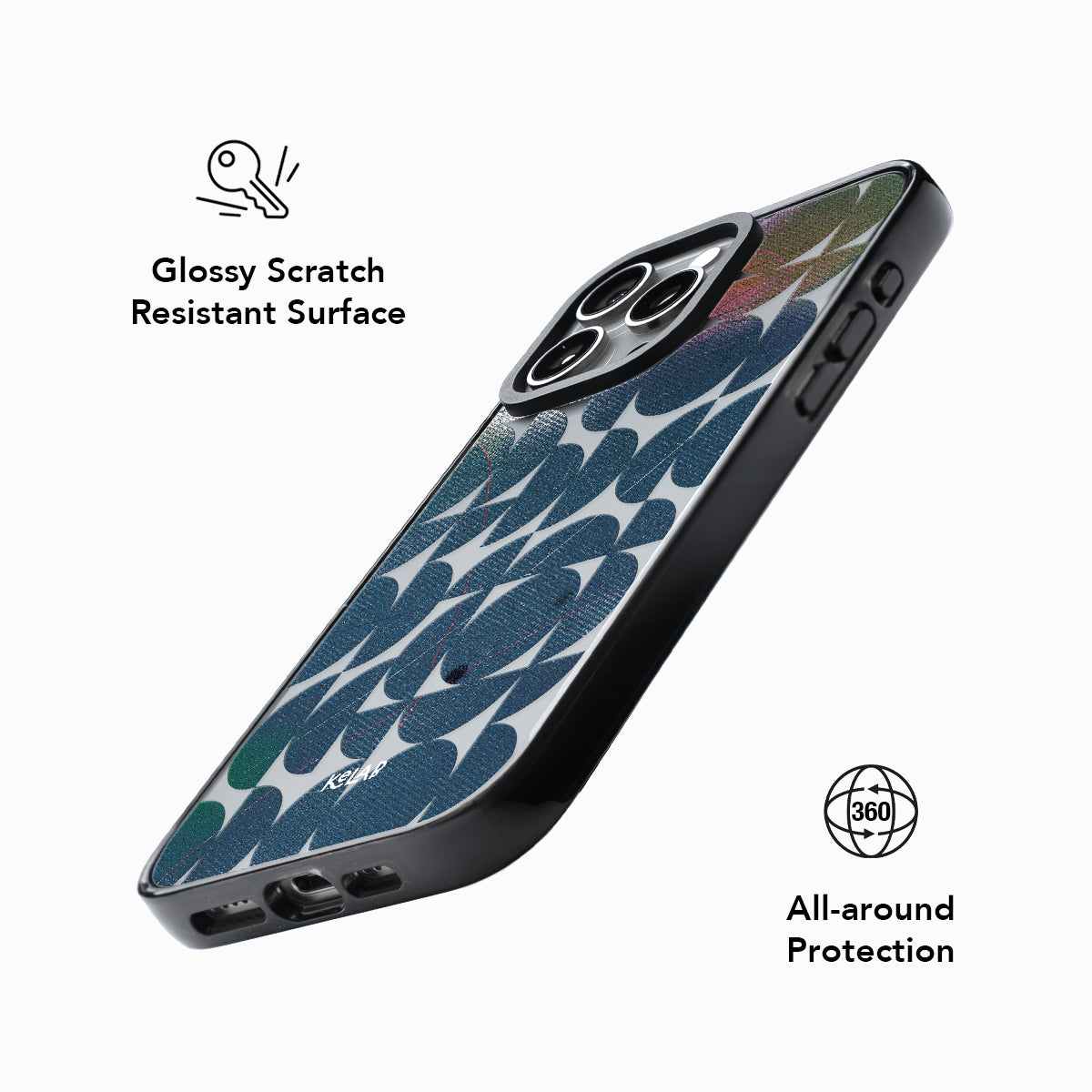 Indigo Orbit | Clear Phone Case with Blue Geometric Pattern