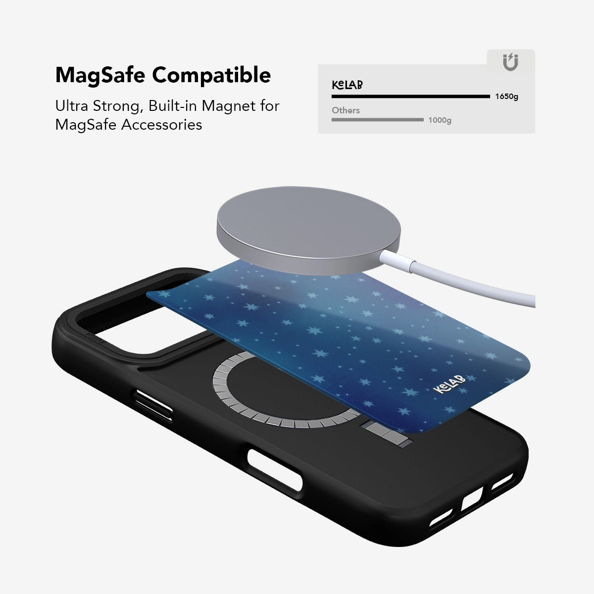Black phone case with ultra strong built-in magnet, compatible with MagSafe accessories.