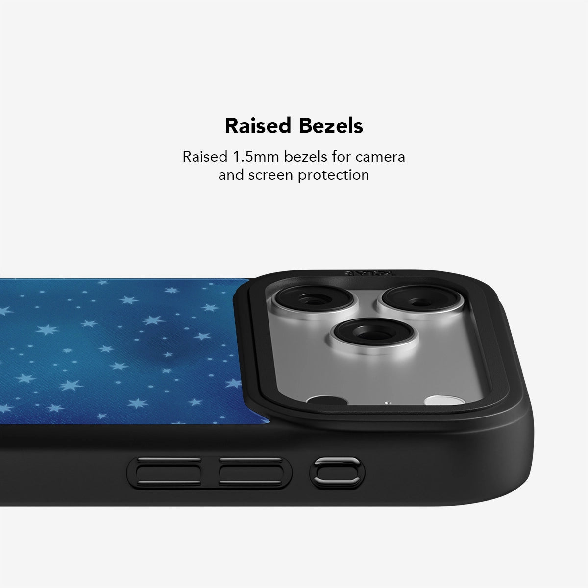 Blue starry design phone case with raised bezels for camera and screen protection.