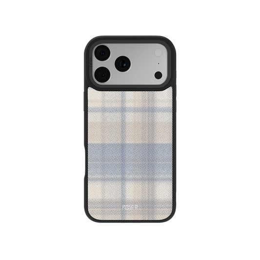 Oatmilk Flannel Phone Case with beige plaid design for iPhone, featuring minimalist style and soft neutral tones for a casual look.