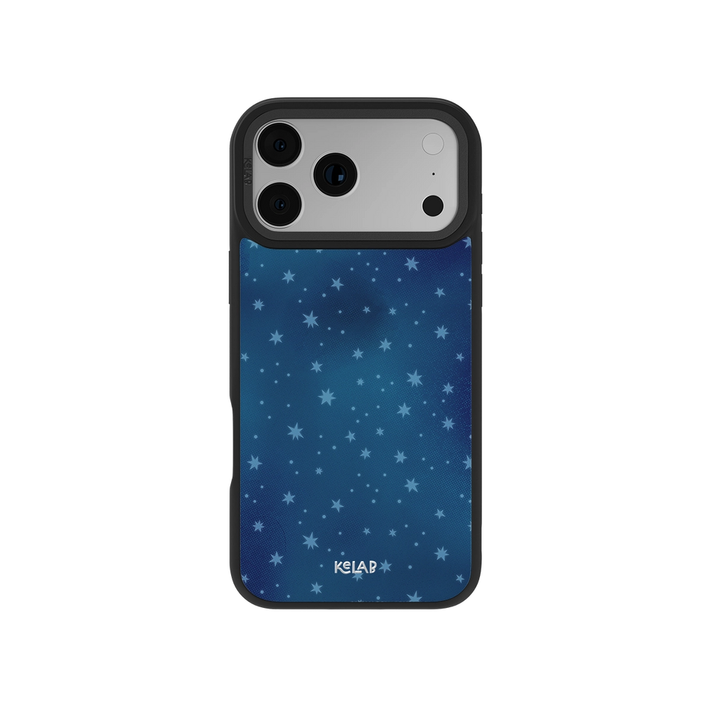 Blue starry design phone case for iPhone, durable material, stylish and protective.