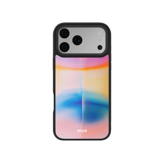 Colorful abstract design iPhone case in black, made from durable materials for protection and style.