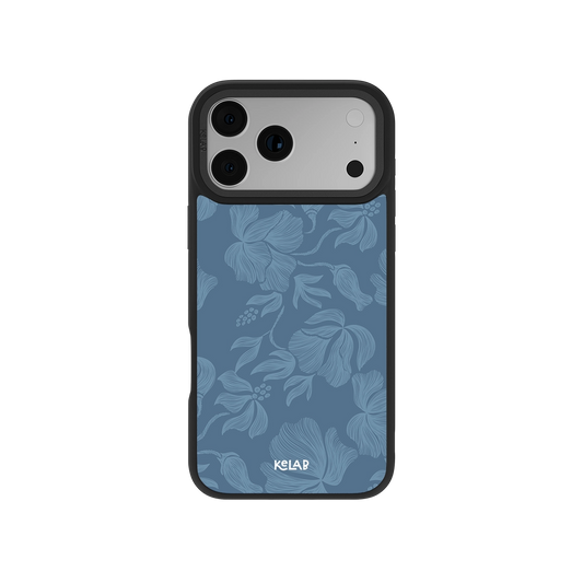 Floral-patterned blue phone case for iPhone, featuring durable material and stylish design.