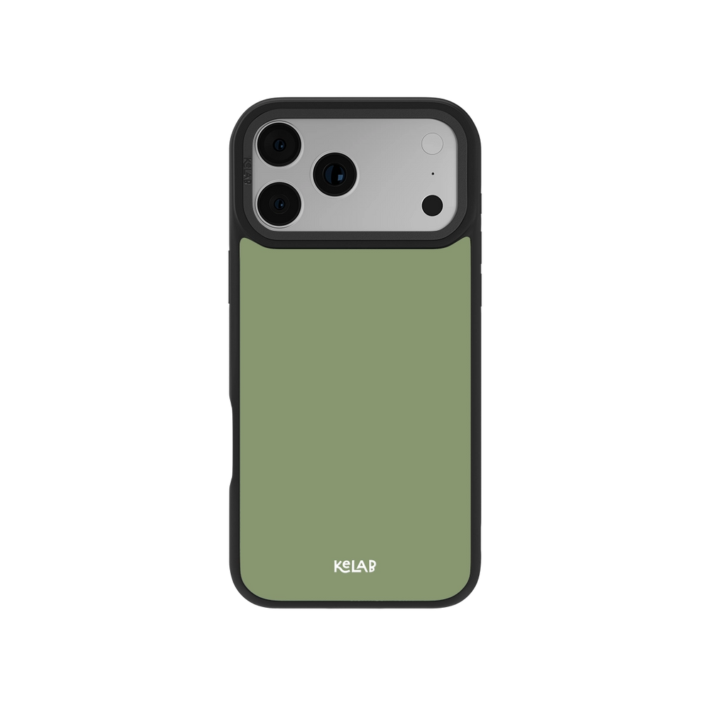 KELAB green phone case with black edges, designed for style and protection.