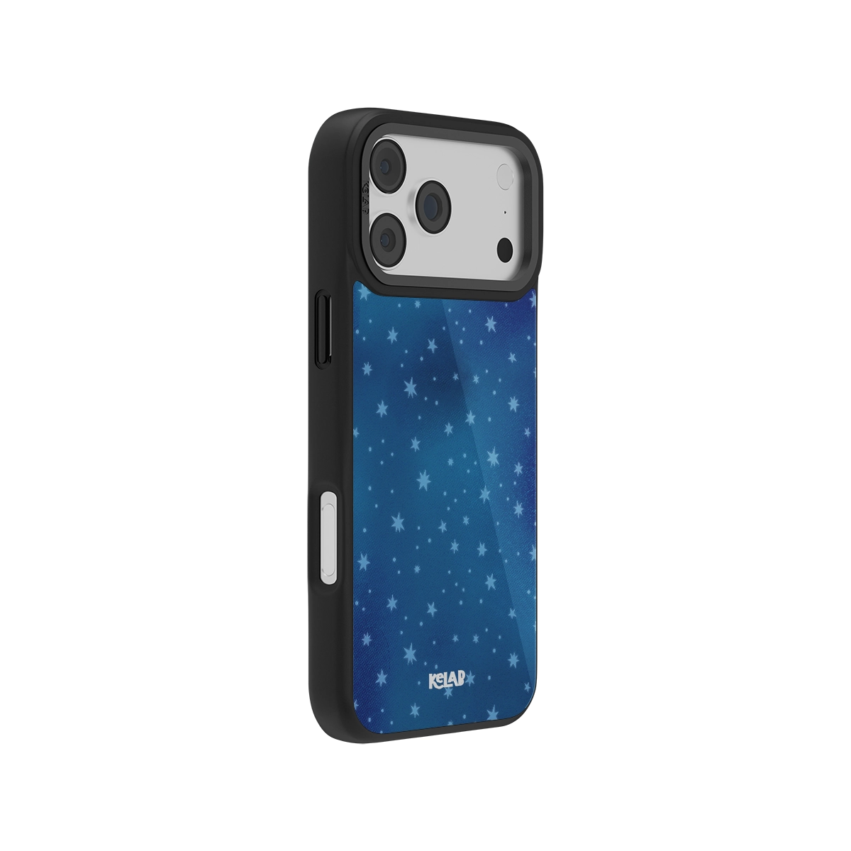 Blue starry design iPhone case with black bumper, durable and stylish protection for smartphones.