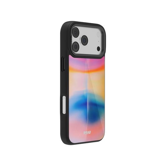 Stylish black phone case with colorful abstract design, compatible with modern smartphones.