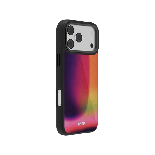 Colorful gradient iPhone case in black, protective design with sleek finish, ideal for style and durability.