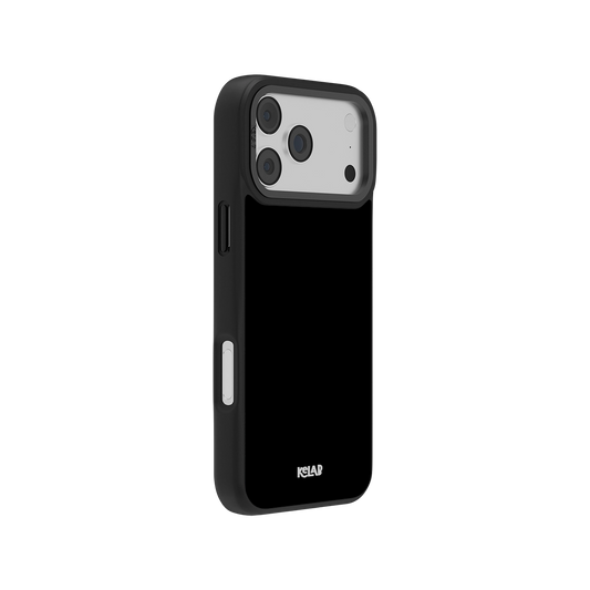Black protective phone case for iPhone, sleek design with camera cutout and textured grip.