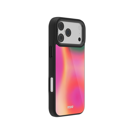 Colorful gradient iPhone case with black edges, designed for stylish protection and enhanced grip.