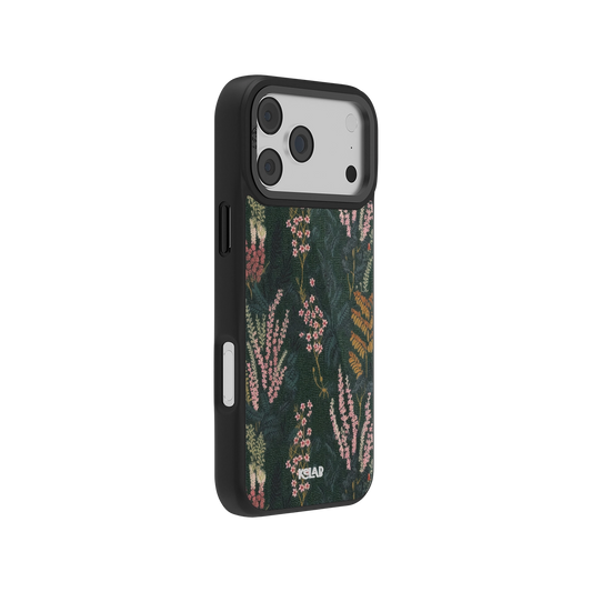Heather & Hearth Dark Academia Floral Phone Case with denim-inspired tree pattern by KELAB. Stylish iPhone cover fits models 11 to 17.
