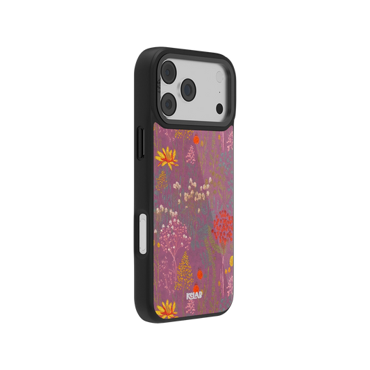 Dusty Pink Wildflower Meadow iPhone Case with orange and cream floral sketches on a soft pink background, designed for a classic phone case fit.