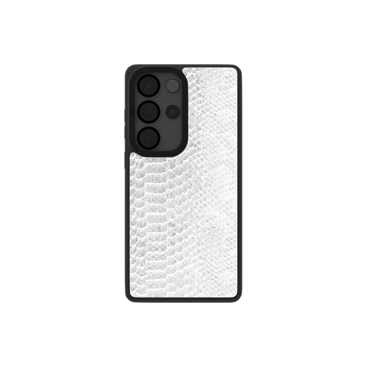 Samsung Galaxy phone case in white snake skin pattern with minimalist design