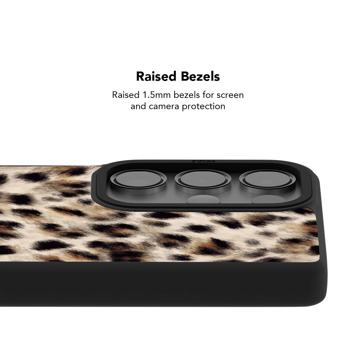 Classic Samsung Galaxy phone case in navy blue with a leopard print pattern and raised bezels for protection