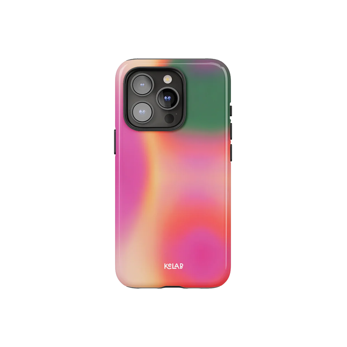 Aurora Pop - Colorful Gradient Phone Case by KELAB featuring a dreamy cheetah print with pink, green, and orange hues. Designed for bold, surreal style.