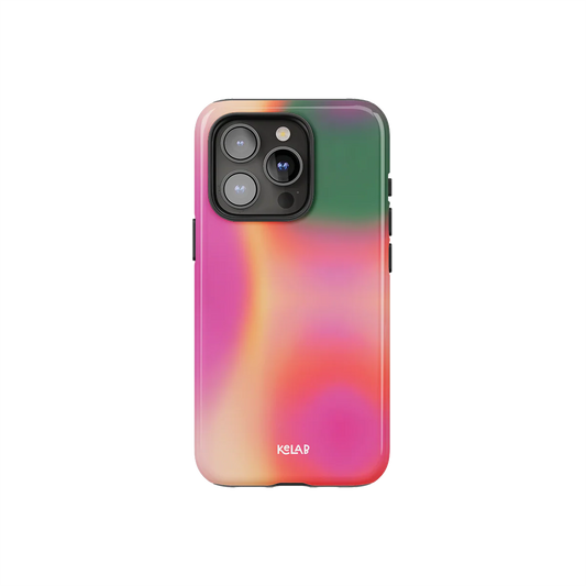 Aurora Pop - Colorful Gradient Phone Case by KELAB featuring a dreamy cheetah print with pink, green, and orange hues. Designed for bold, surreal style.