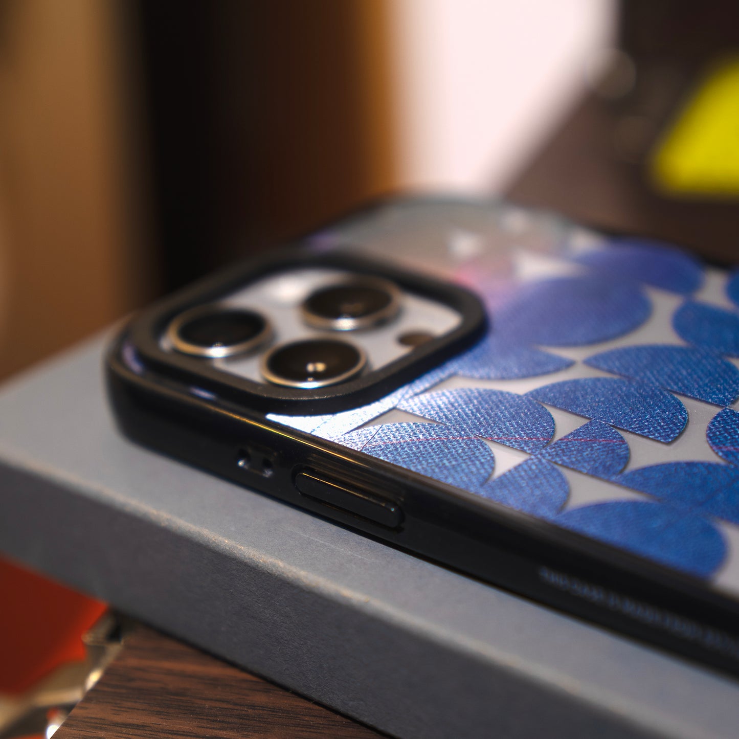 Indigo Orbit | Clear Phone Case with Blue Geometric Pattern