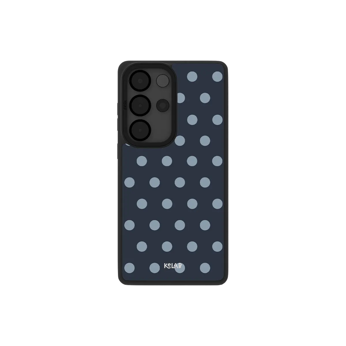 Navy Samsung Galaxy phone case with a modern polka dot pattern in light blue