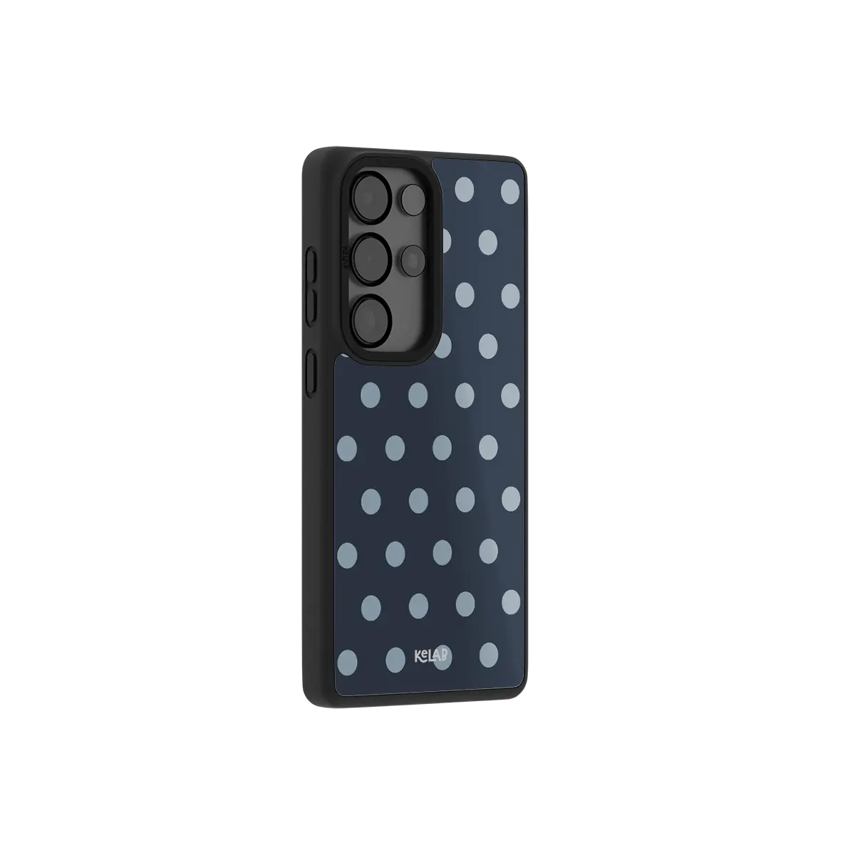 Classic Samsung Galaxy phone case in navy with polka dot pattern and durable TPU material