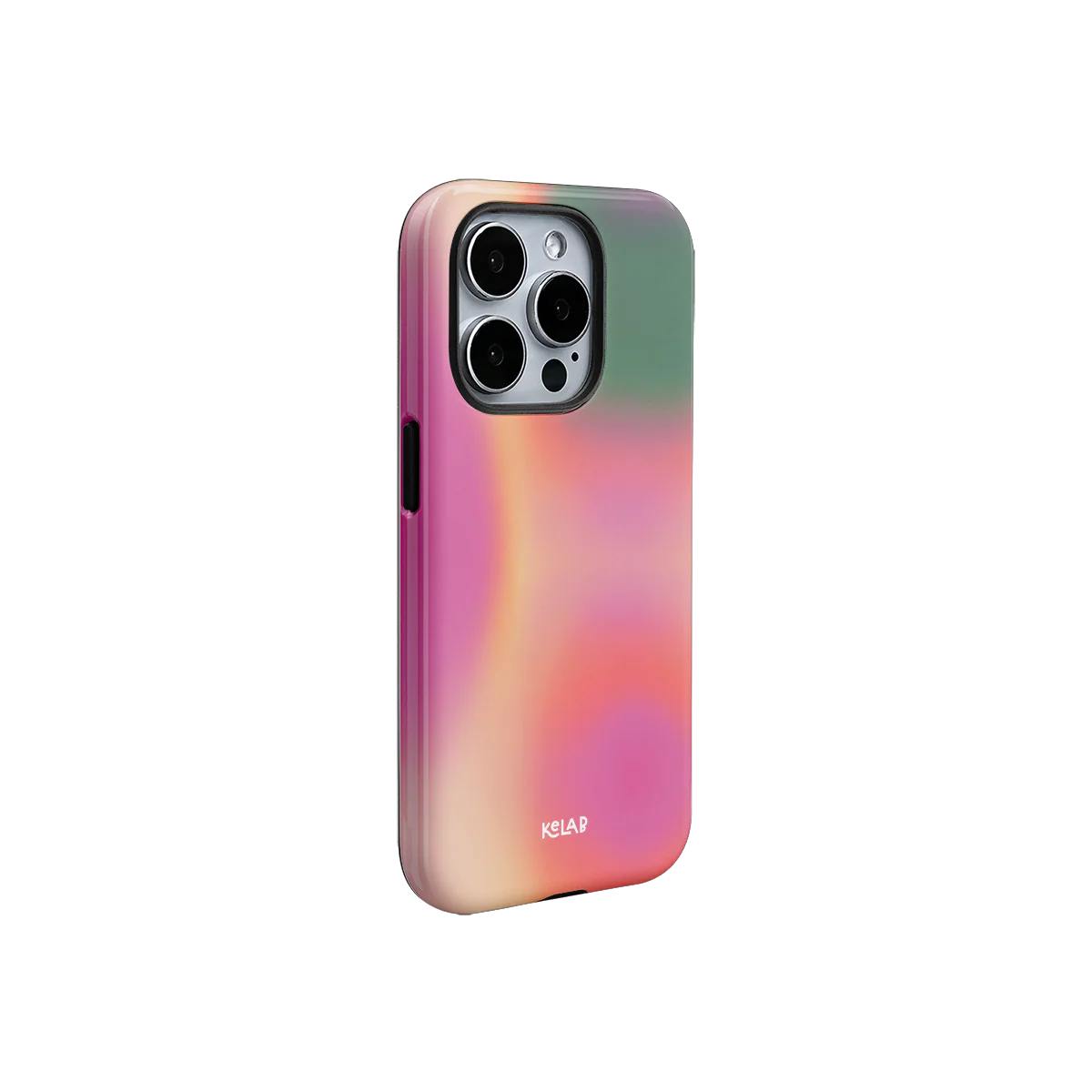 Side view of Aurora Pop - Colorful Gradient Phone Case | KELAB, showcasing its retro-futuristic blend and smooth glossy finish for summer vibes.