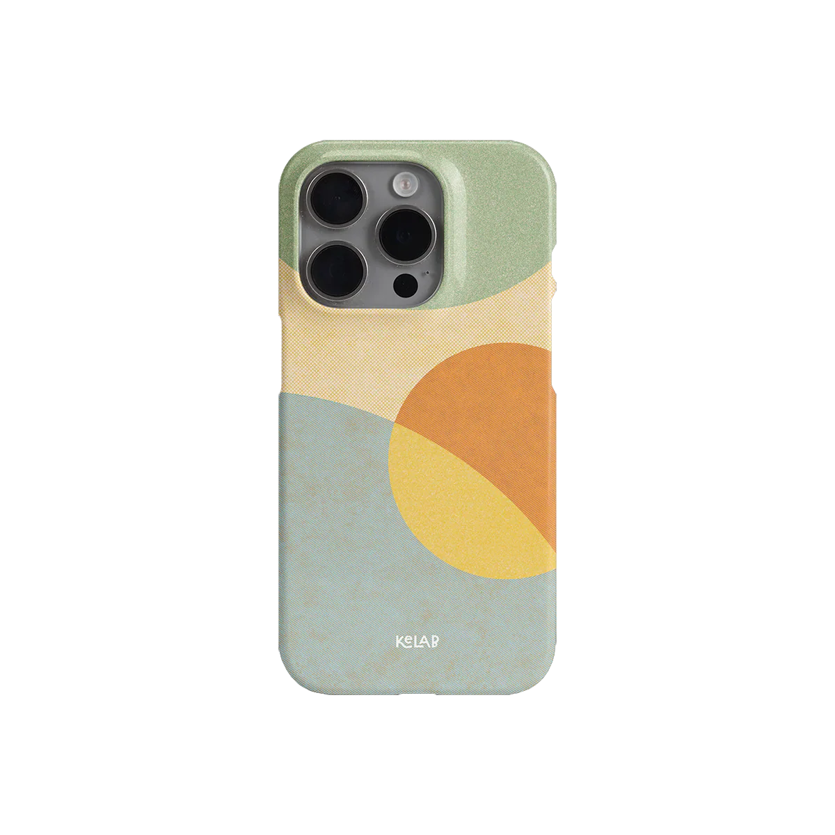 Back view of Pastel Orbit | Mood Modular Phone Case showing vintage-inspired arcs in soft green, orange, and yellow. Designed by KELAB for iPhone.