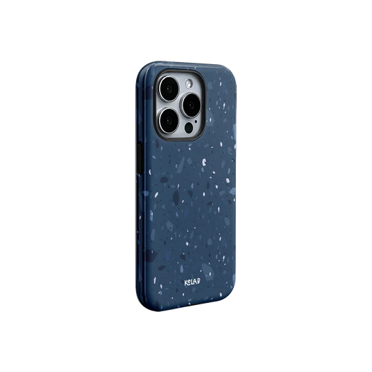 Cosmos Speckle midnight blue terrazzo phone case featuring a cool-tone galaxy-inspired design with minimal speckled accents for iPhone.