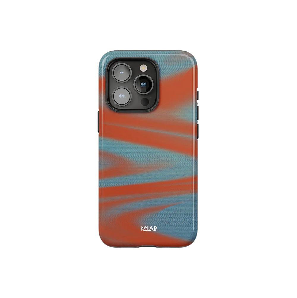 Y2K orange phone case with abstract gradient waves and bold sunset tones, designed for modern smartphones by KELAB.