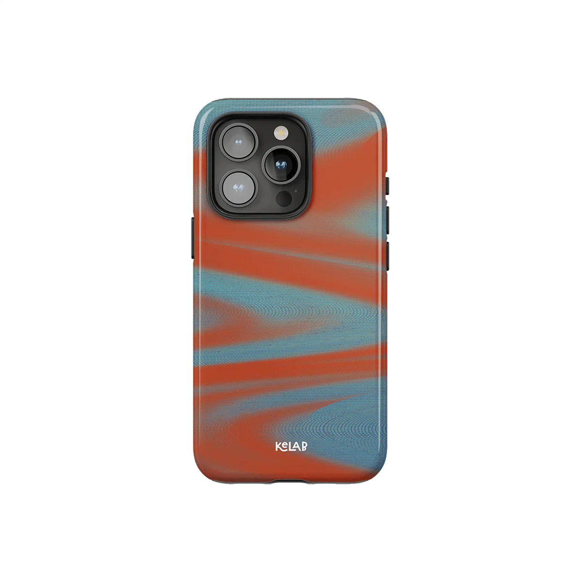 Y2K orange phone case with abstract gradient waves and bold sunset tones, designed for modern smartphones by KELAB.