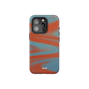 Y2K orange phone case with abstract gradient waves and bold sunset tones, designed for modern smartphones by KELAB.