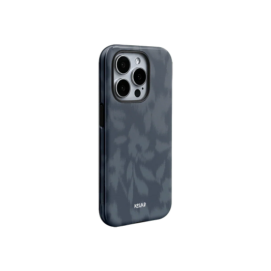 Artistic navy blue phone case with subtle floral detailing and minimalist dark floral print, designed for modern smartphone aesthetics.