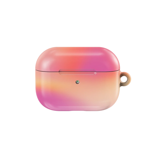 Gradient Pink AirPods Case from KELAB Euphoria Series with glossy finish and loop attachment, compatible with all AirPods models.