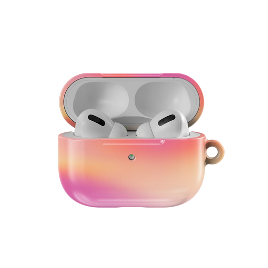 Open Gradient Pink AirPods Case by KELAB showing AirPods inside, stylish and protective accessory for AirPods 1 to Pro models.