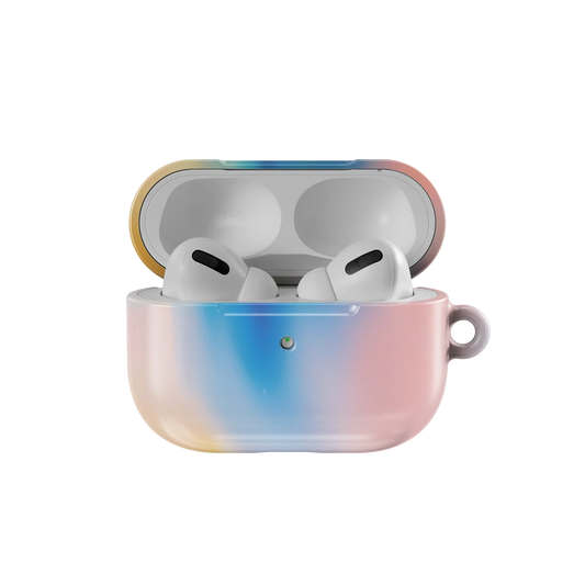 Open Dream Prism Euphoria Series AirPods Case showing AirPods Pro inside. Colorful gradient design with durable, eco-friendly build.