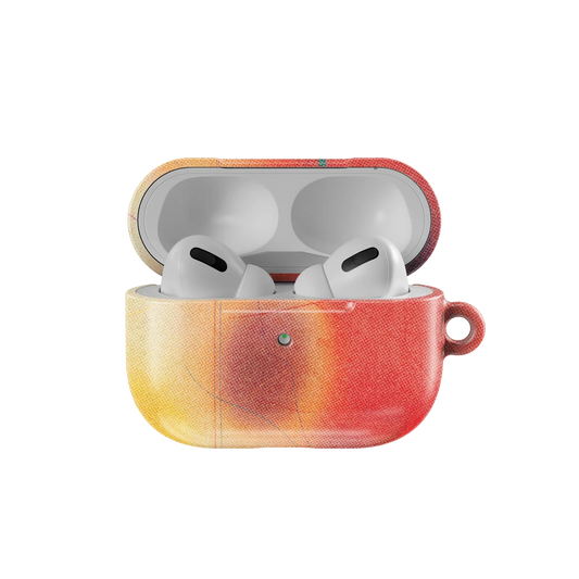 Open Climax Endorphins Series AirPods Case in red gradient, showing AirPods Pro inside; stylish and protective accessory by KELAB.