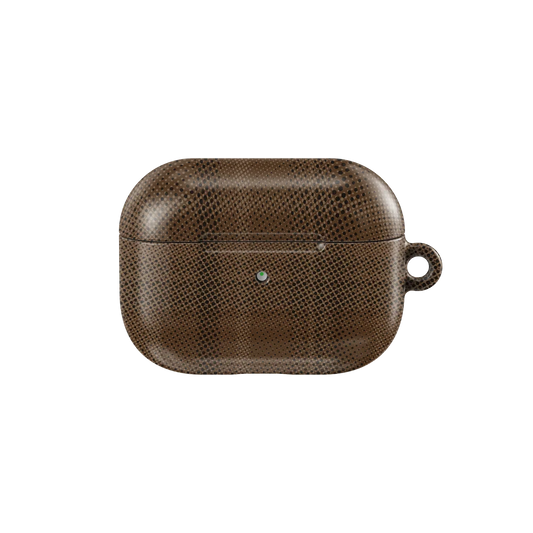 Simple AirPods Case in Brown by KELAB featuring a chestnut flannel texture with a minimalist checkered pattern, ideal for stylish audio protection.