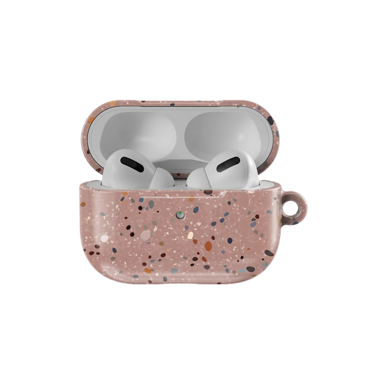 Open Pink Splatter AirPods Case by KELAB showing AirPods Pro inside, combining cute design with full model compatibility.