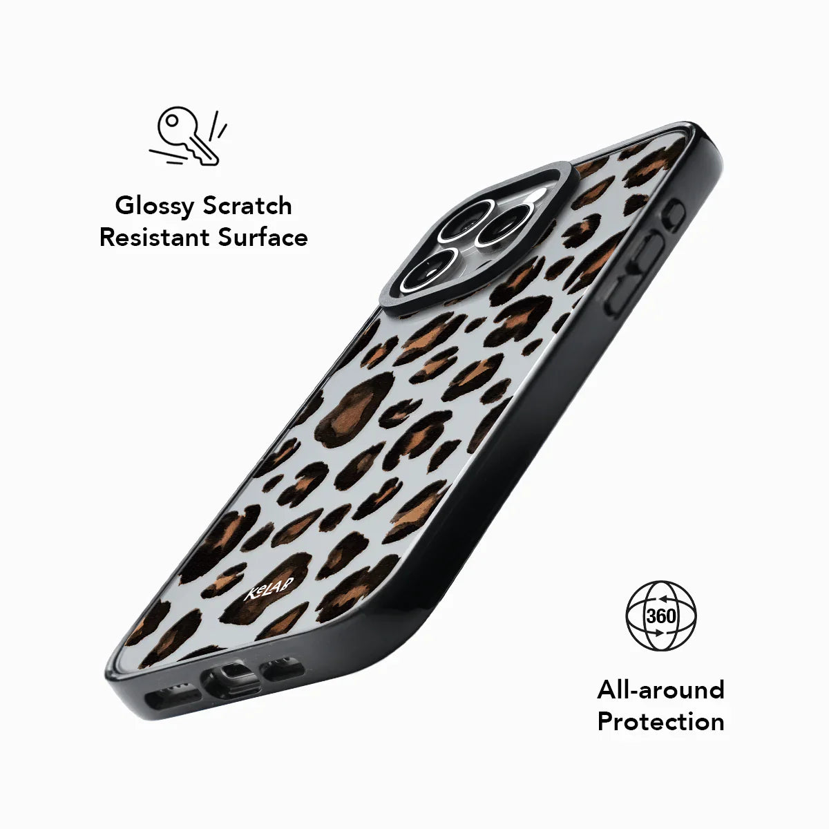 Phone case with leopard print design on a white background