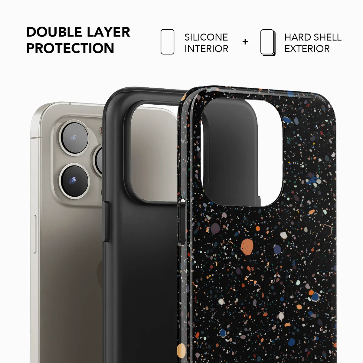 Double-layer KELAB phone case with silicone interior and hard shell exterior. Obsidian Mist design offers stylish durability and secure fit.