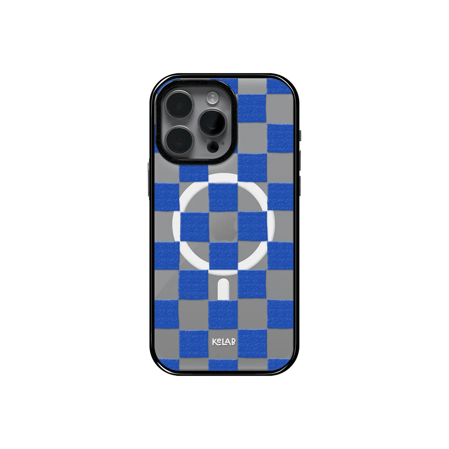 Blue Checkers | Checkered Phone Case in Clear and Blue - KELAB
