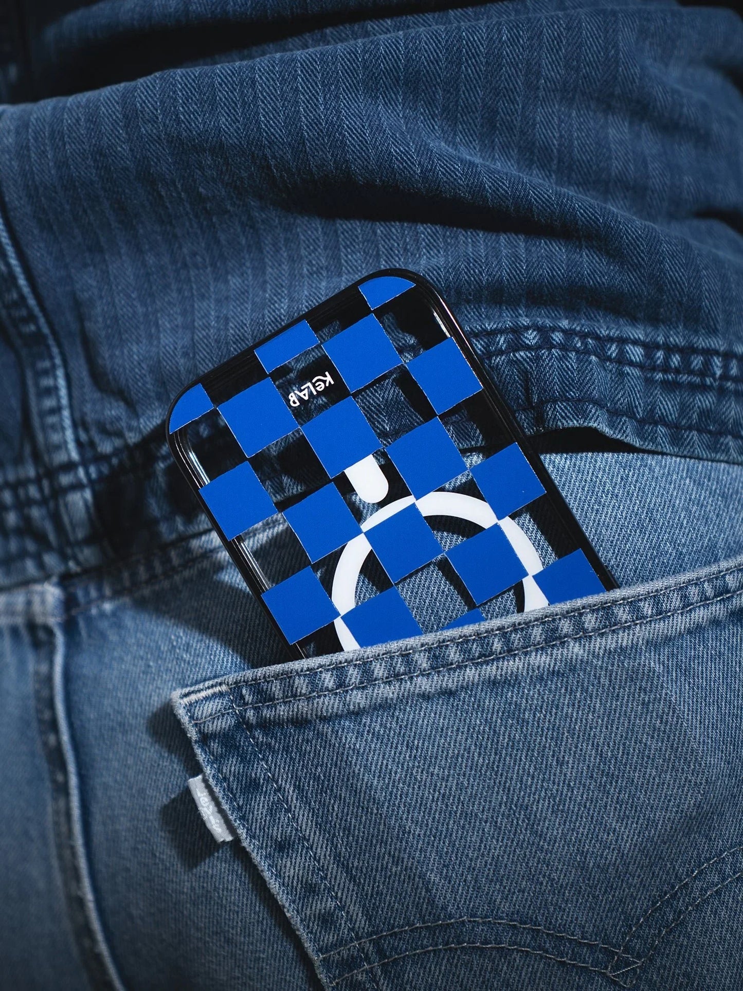 Blue Checkers | Checkered Phone Case in Clear and Blue - KELAB