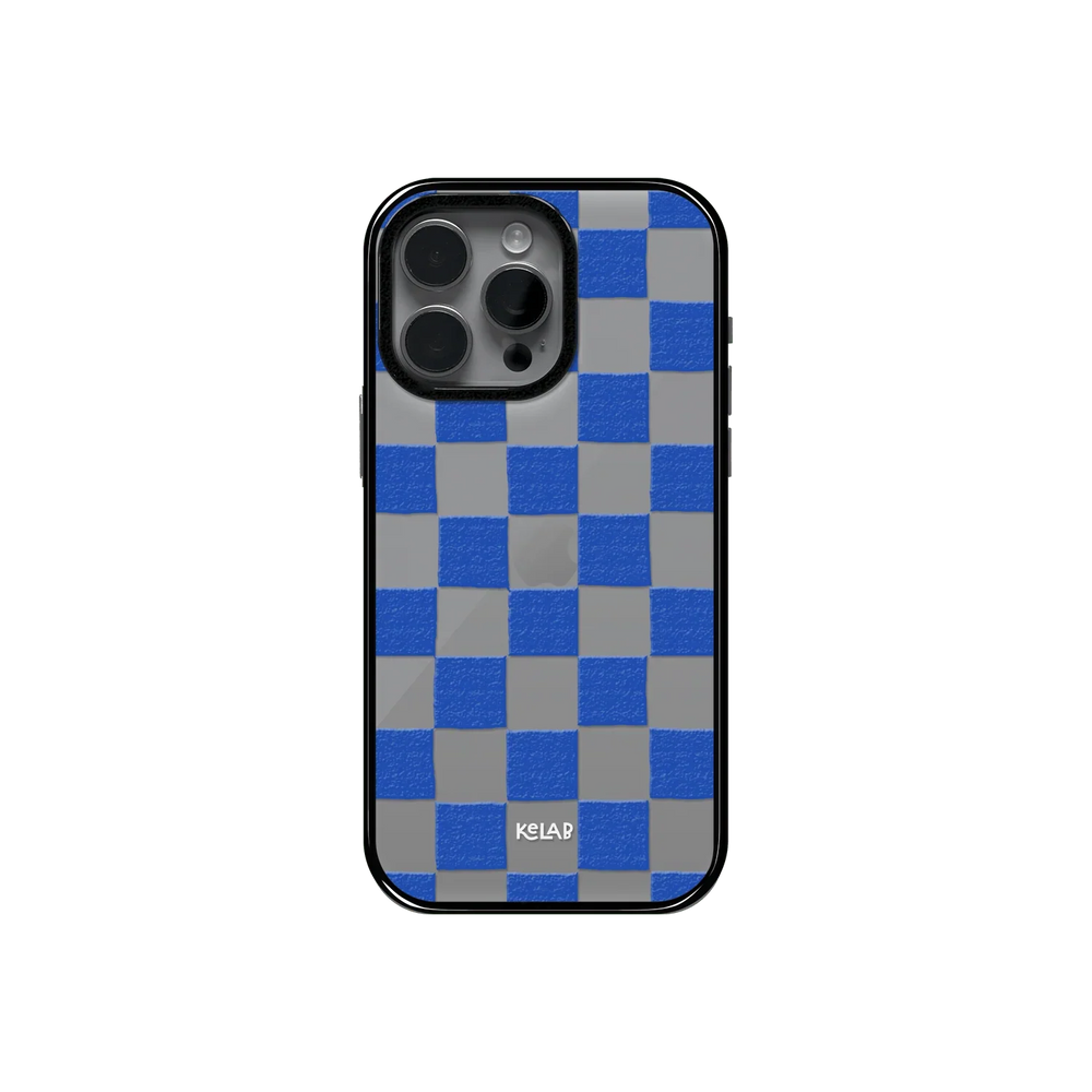 Blue Checkers | Checkered Phone Case in Clear and Blue - KELAB