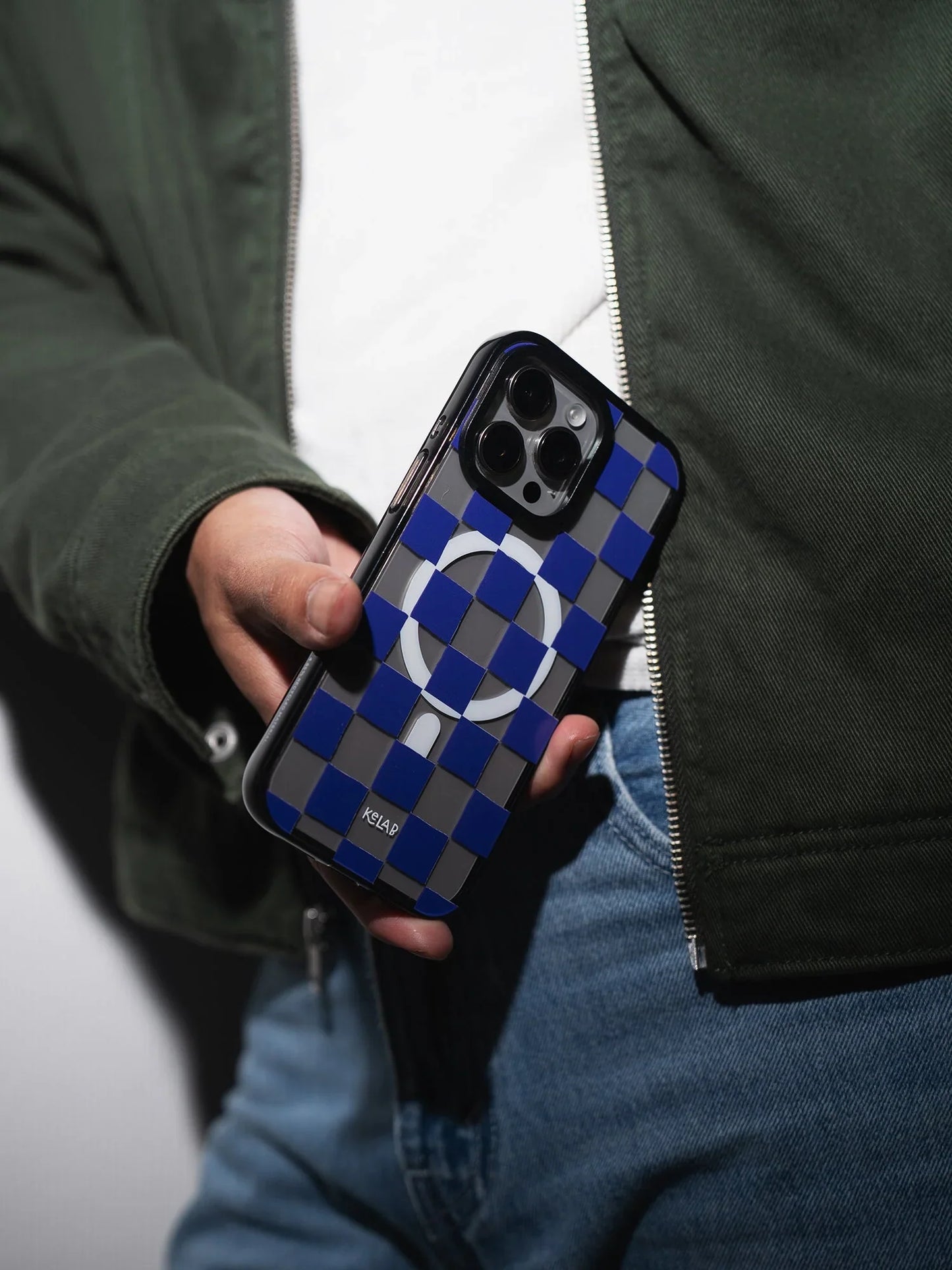 Blue Checkers | Checkered Phone Case in Clear and Blue - KELAB