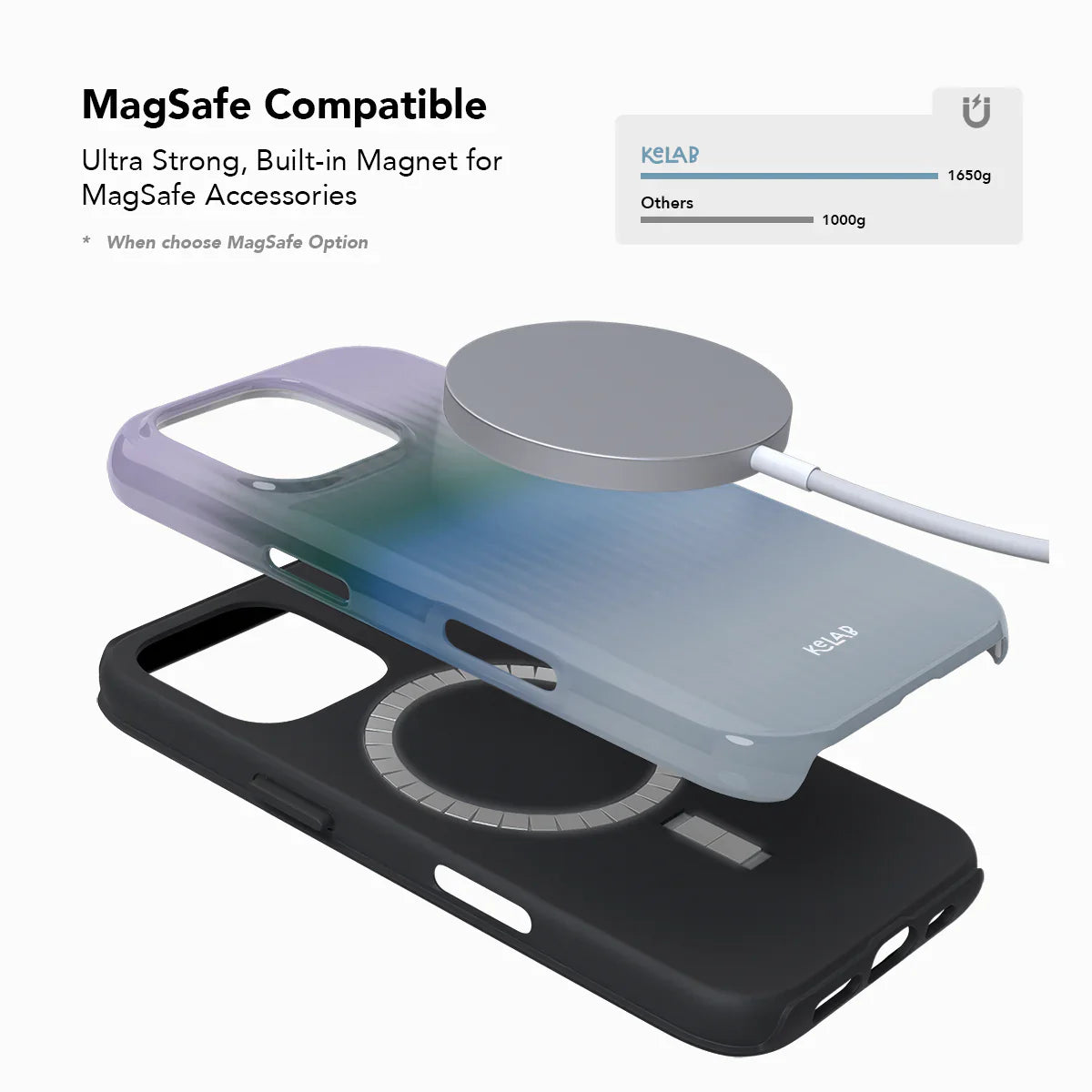 Twilight Cascade Tinted Veil Series Blue Phone Case showing MagSafe compatibility with built-in strong magnet.
