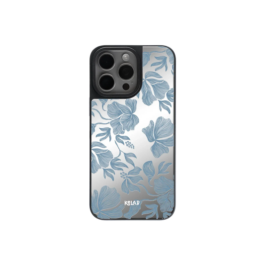 Dreamy Blue Butterfly Clear Case by KELAB featuring blue floral design on mirror back for iPhone, offering stylish protection and reflective finish.